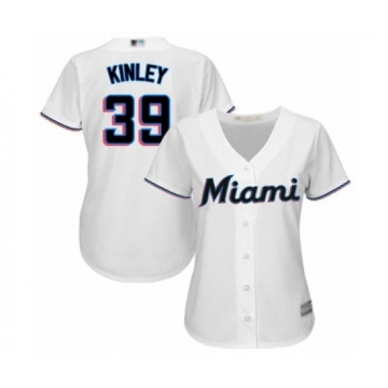 Women's Miami Marlins #39 Tyler Kinley Authentic White Home Cool Base Baseball Player Jersey - Ujersey