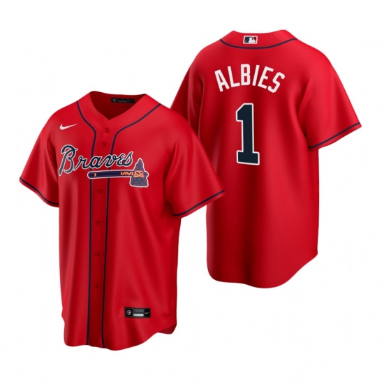 Men's Nike Atlanta Braves #1 Ozzie Albies Red Alternate Stitched Baseball Jersey - Ujersey
