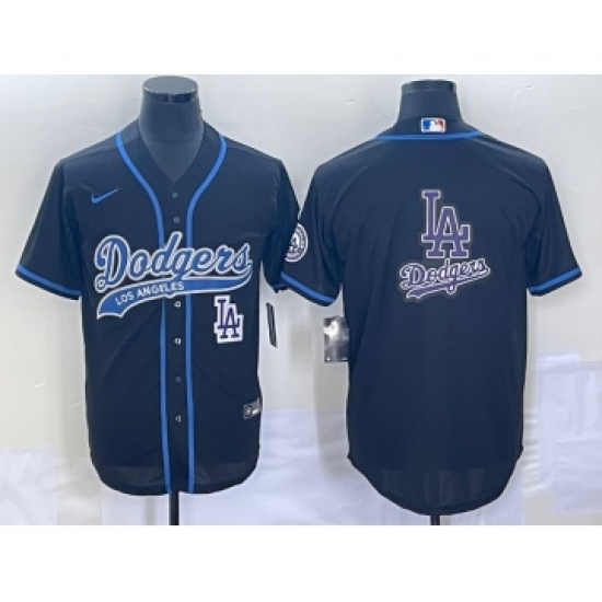 Men's Los Angeles Dodgers Black Team Big Logo Cool Base Stitched Baseball Jerseys - Ujersey