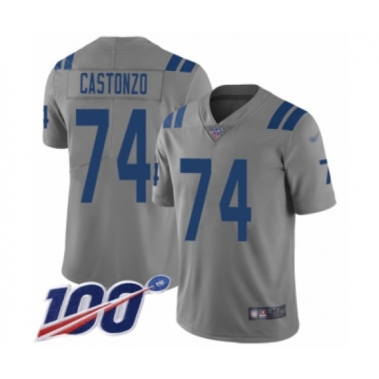 Youth Indianapolis Colts #74 Anthony Castonzo Limited Gray Inverted Legend 100th Season Football Jersey - Ujersey