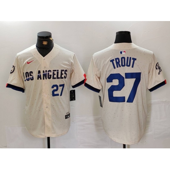 Men's Los Angeles Dodgers #27 Mike Trout Number Cream 2024 City Connect Limited Stitched Jersey - Ujersey