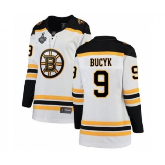 Women's Boston Bruins #9 Johnny Bucyk Authentic White Away Fanatics Branded Breakaway 2019 Stanley Cup Final Bound Hockey Jersey - Ujersey
