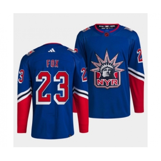 Men's New York Rangers #23 Adam Fox Blue 2022 Reverse Retro Stitched Jersey - Ujersey