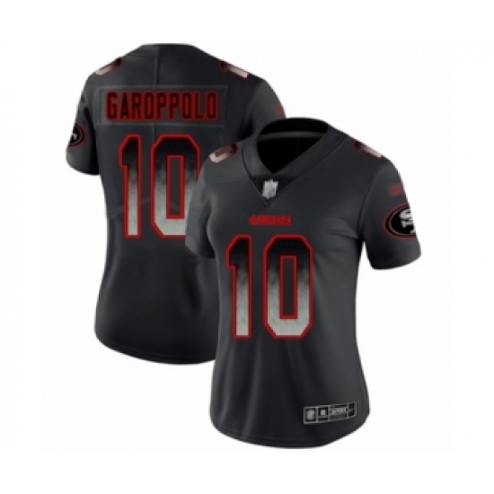 Women's San Francisco 49ers #10 Jimmy Garoppolo Limited Black Smoke Fashion Football Jersey - Ujersey