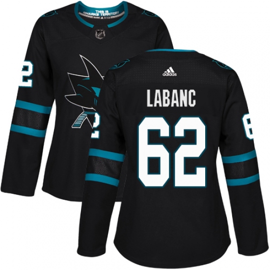 Women's Adidas San Jose Sharks #62 Kevin Labanc Premier Black Alternate NHL Jersey