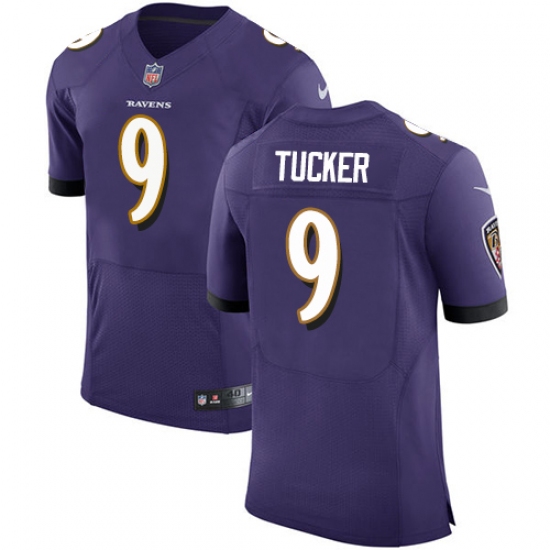 Men's Nike Baltimore Ravens #9 Justin Tucker Elite Purple Team Color NFL Jersey - Ujersey