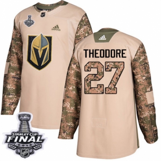 Youth Adidas Vegas Golden Knights #27 Shea Theodore Authentic Camo Veterans Day Practice 2018 Stanley Cup Final NHL Jersey - Ujersey