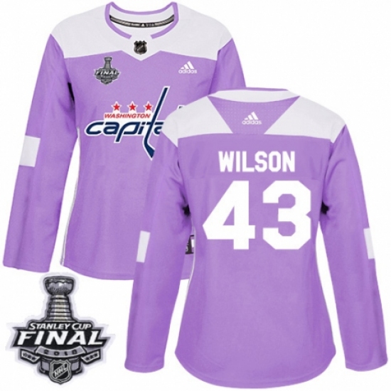 Women's Adidas Washington Capitals #43 Tom Wilson Authentic Purple Fights Cancer Practice 2018 Stanley Cup Final NHL Jersey - Ujersey