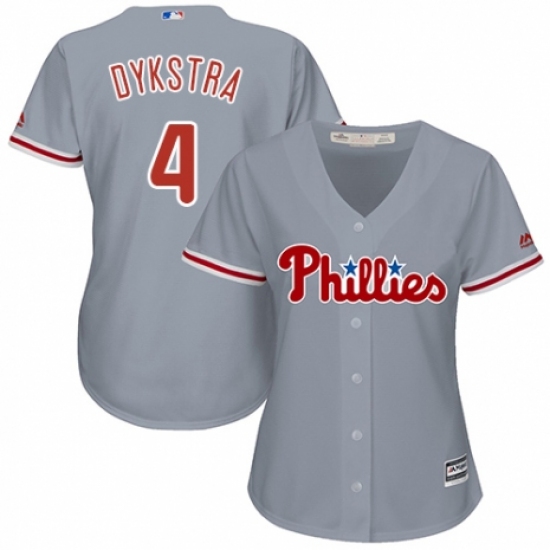 Women's Majestic Philadelphia Phillies #4 Lenny Dykstra Replica Grey Road Cool Base MLB Jersey - Ujersey