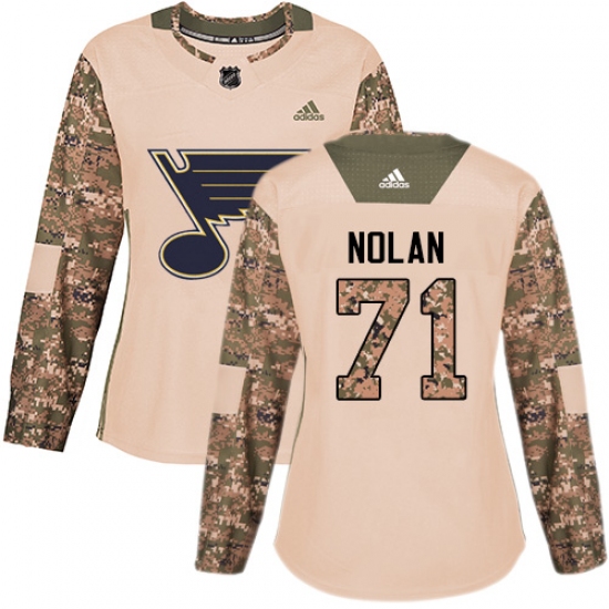 Women's Adidas St. Louis Blues #71 Jordan Nolan Authentic Camo Veterans Day Practice NHL Jersey - Ujersey