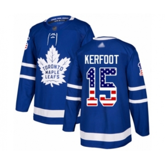 Men's Toronto Maple Leafs #15 Alexander Kerfoot Authentic Royal Blue USA Flag Fashion Hockey Jersey - Ujersey