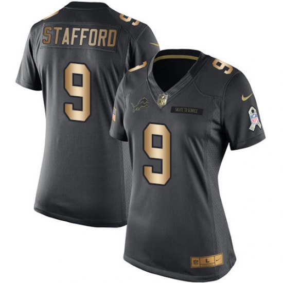 Women's Nike Detroit Lions #9 Matthew Stafford Limited Black/Gold Salute to Service NFL Jersey - Ujersey