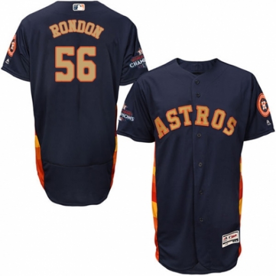 Men's Majestic Houston Astros #56 Hector Rondon Navy Blue Alternate 2018 Gold Program Flex Base Authentic Collection MLB Jersey - Ujersey