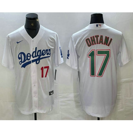 Men's Los Angeles Dodgers #17 Shohei Ohtani Number White Green Stitched Cool Base Nike Jersey - Ujersey