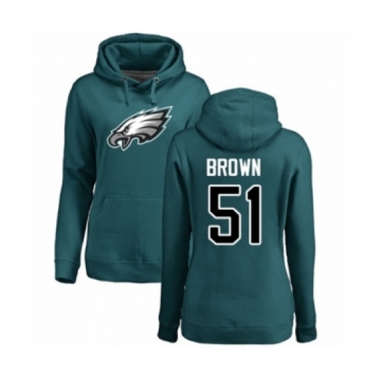Women's Philadelphia Eagles #51 Zach Brown Green Name & Number Logo Pullover Hoodie - Ujersey