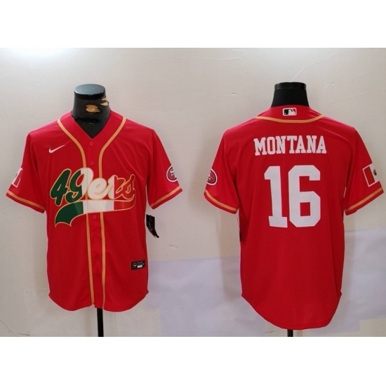 Men's San Francisco 49ers #16 Joe Montana Red With Cool Base Stitched Baseball Jersey - Ujersey
