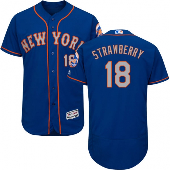 Men's Majestic New York Mets #18 Darryl Strawberry Royal/Gray Alternate Flex Base Authentic Collection MLB Jersey - Ujersey