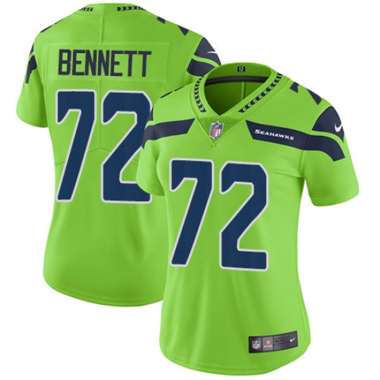 Women's Nike Seattle Seahawks #72 Michael Bennett Elite Green Rush Vapor Untouchable NFL Jersey - Ujersey
