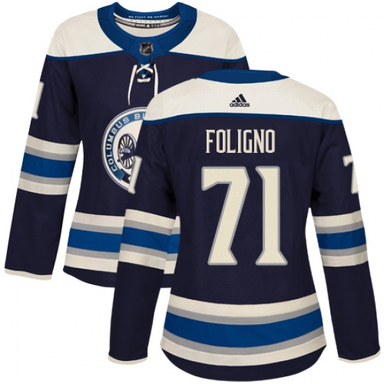 Women's Adidas Columbus Blue Jackets #71 Nick Foligno Authentic Navy Blue Alternate NHL Jersey - Ujersey