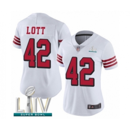 Women's San Francisco 49ers #42 Ronnie Lott Limited White Rush Vapor Untouchable Super Bowl LIV Bound Football Jersey - Ujersey