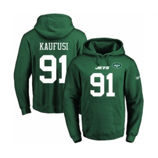 Football Men's New York Jets #91 Bronson Kaufusi Green Name & Number Pullover Hoodie - Ujersey