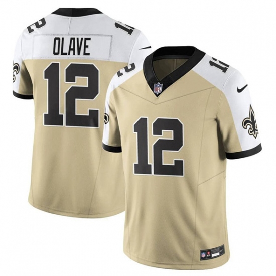 Men's New Orleans Saints #12 Chris Olave Gold White Alternate 2025 F.U.S.E. Vapor Limited Football Stitched Jersey - Ujersey