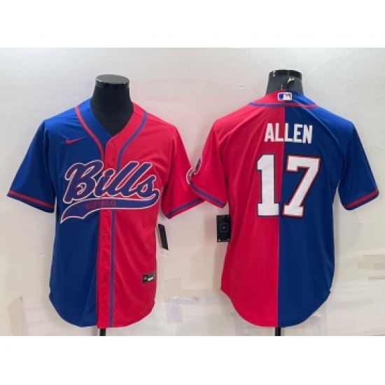 Men's Buffalo Bills #17 Josh Allen Royal Red Split With Patch Cool Base Stitched Baseball Jersey - Ujersey