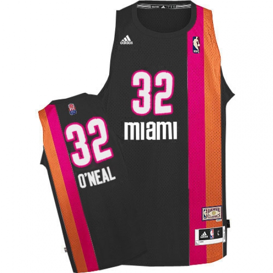 Men's Adidas Miami Heat #32 Shaquille O'Neal Swingman Black ABA Hardwood Classic NBA Jersey - Ujersey