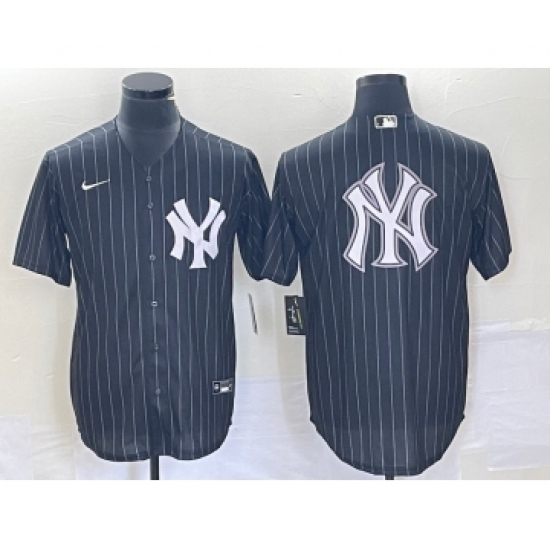 Men's New York Yankees Blank Black Pinstripe Cool Base Stitched Baseball Jersey1 - Ujersey