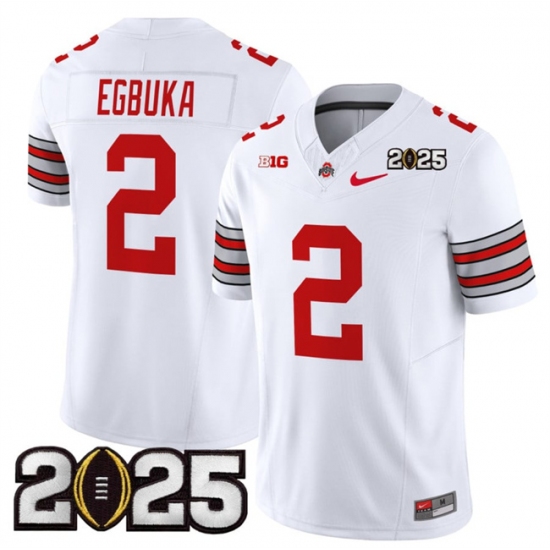 Men's Ohio State Buckeyes #2 Emeka Egbuka White 2025 CFP Final Patch F.U.S.E. Vapor Limited Stitched Football Jersey - Ujersey