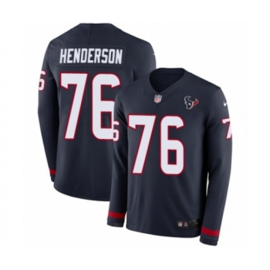 Men's Nike Houston Texans #76 Seantrel Henderson Limited Navy Blue Therma Long Sleeve NFL Jersey - Ujersey