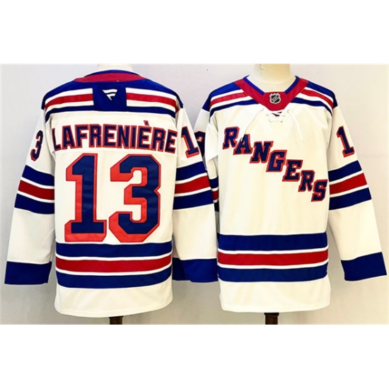 Men's New York Rangers #13 Alexis Lafreniere White 2024-25 Away Stitched Hockey Jersey - Ujersey