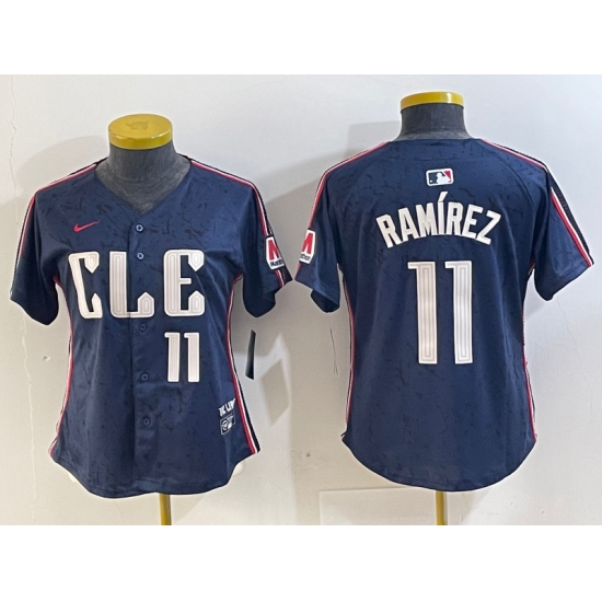 Women's Cleveland Guardians #11 Jose Ramirez Number Navy 2024 City Connect Limited Stitched Jersey - Ujersey