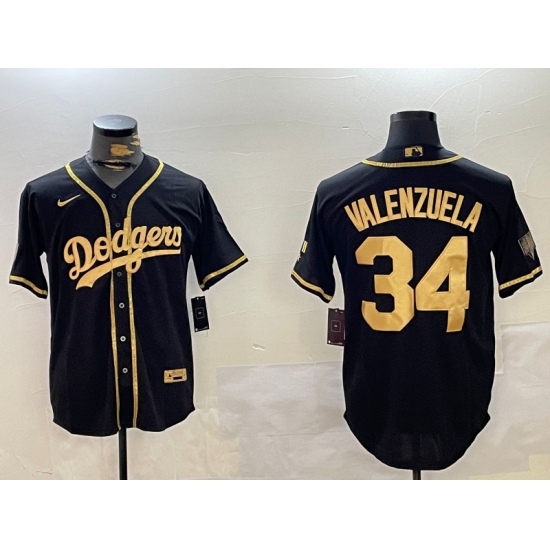 Men's Los Angeles Dodgers #34 Fernando Valenzuela Black Authentic Collection Stitched MLB Jersey - Ujersey