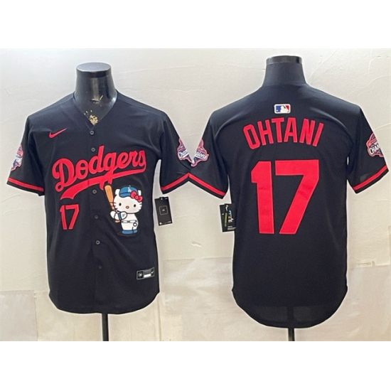 Men's Los Angeles Dodgers #17 Shohei Ohtani Black Hello Kitty Night 2025 World Series Champions Stitched Baseball Jersey - Ujersey