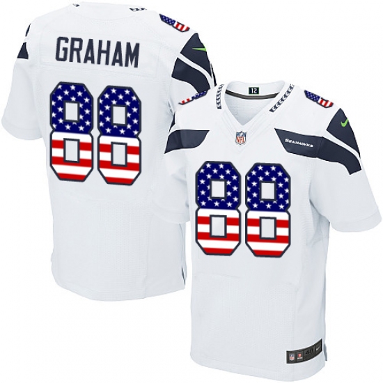 Men's Nike Seattle Seahawks #88 Jimmy Graham Elite White Road USA Flag Fashion NFL Jersey - ujerseystore