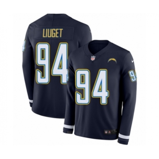 Men's Nike Los Angeles Chargers #94 Corey Liuget Limited Navy Blue Therma Long Sleeve NFL Jersey - Ujersey