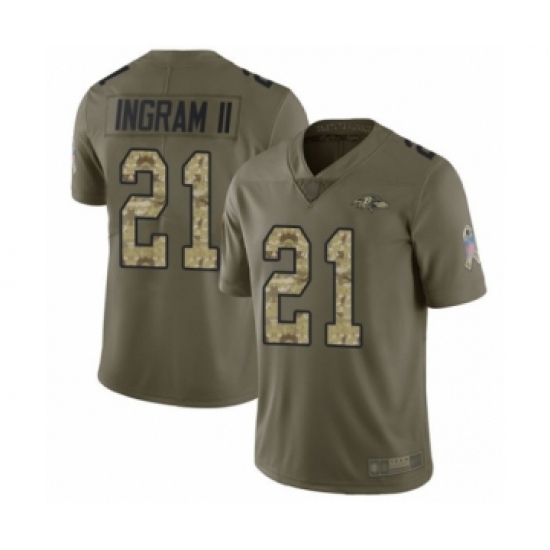 Youth Baltimore Ravens #21 Mark Ingram II Limited Olive Camo Salute to Service Football Jersey - Ujersey
