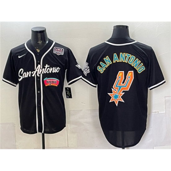 Men's San Antonio Spurs Team Big Logo Black USA 250 Stitched Baseball Jersey - Ujersey