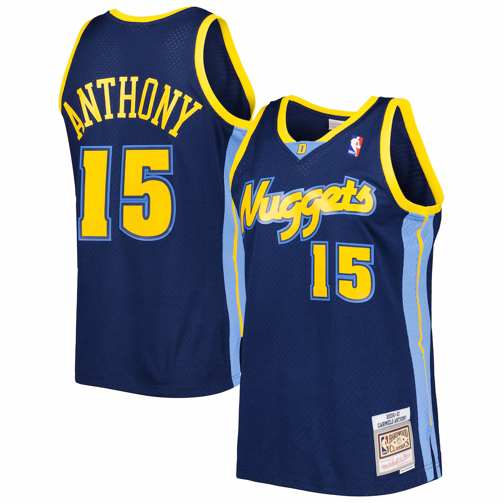 Men's Denver Nuggets Carmelo Anthony Mitchell & Ness Navy Hardwood Classics Swingman Jersey - Ujersey Shop