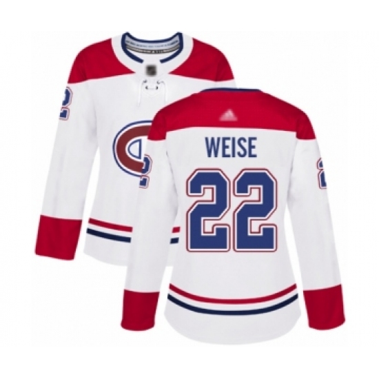 Women's Montreal Canadiens #22 Dale Weise Authentic White Away Hockey Jersey - Ujersey