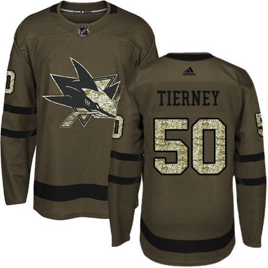 Youth Adidas San Jose Sharks #50 Chris Tierney Authentic Green Salute to Service NHL Jersey - Ujersey