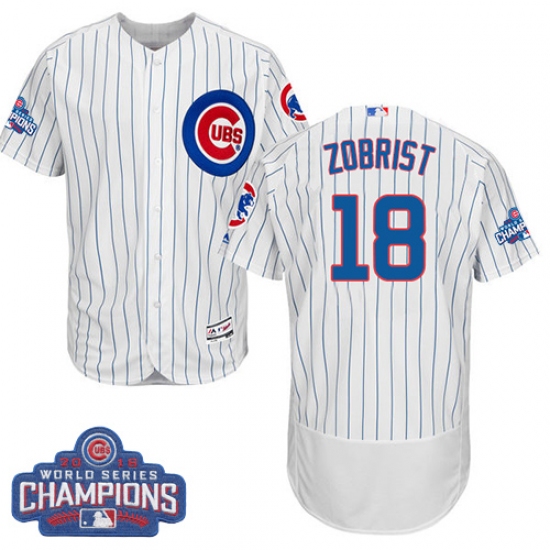 Men's Majestic Chicago Cubs #18 Ben Zobrist White 2016 World Series Champions Flexbase Authentic Collection MLB Jersey - Ujersey