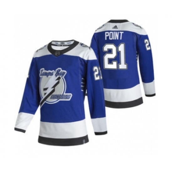 Men's Tampa Bay Lightning #21 Brayden Point Blue 2020-21 Reverse Retro Alternate Hockey Jersey - Ujersey