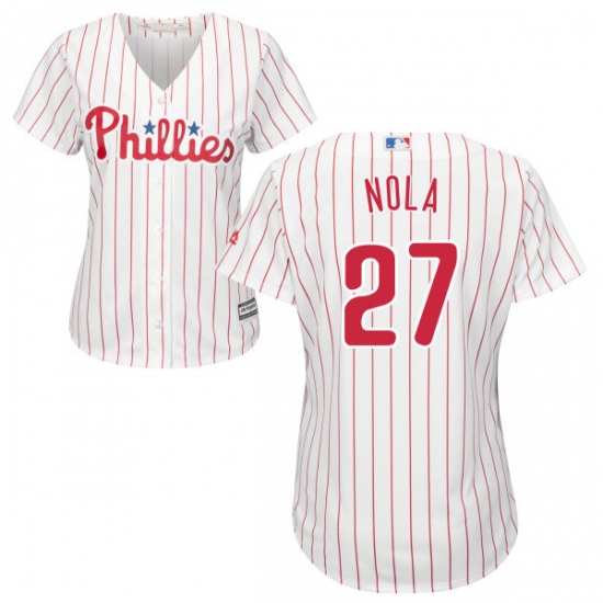 Women's Majestic Philadelphia Phillies #27 Aaron Nola Replica White/Red Strip Home Cool Base MLB Jersey - Ujersey