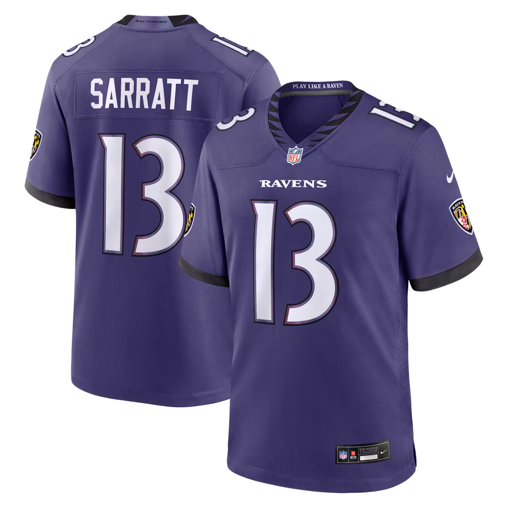 Men's Baltimore Ravens Elijah Sarratt Nike Purple Team Game Jersey - Ujersey