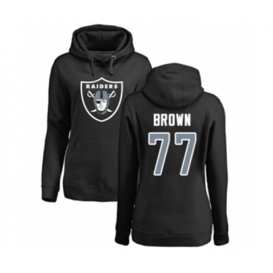 Football Women's Oakland Raiders #77 Trent Brown Black Name & Number Logo Pullover Hoodie - Ujersey