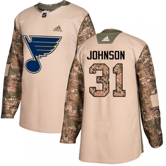 Youth Adidas St. Louis Blues #31 Chad Johnson Authentic Camo Veterans Day Practice NHL Jersey - Ujersey