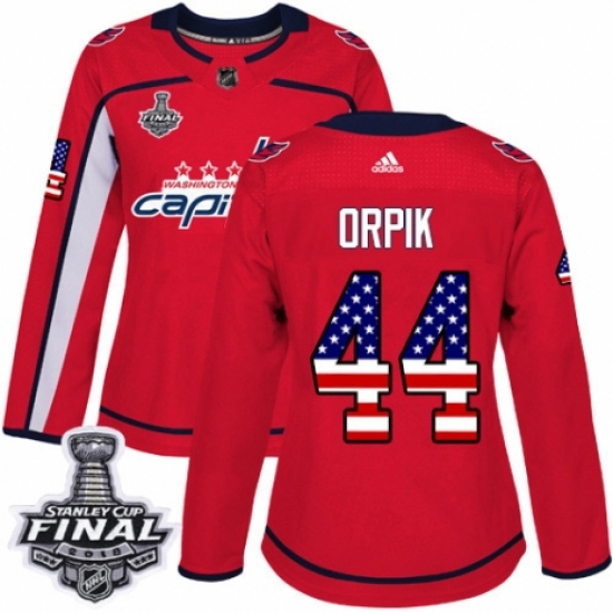 Women's Adidas Washington Capitals #44 Brooks Orpik Authentic Red USA Flag Fashion 2018 Stanley Cup Final NHL Jersey - Ujersey