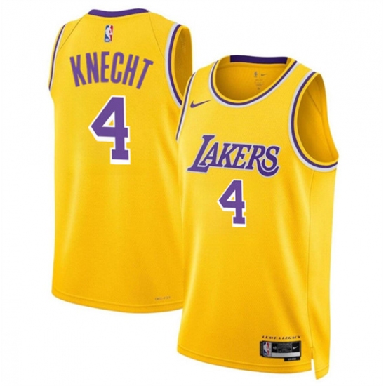 Men's Los Angeles Lakers #4 Dalton Knecht Yellow 2024 Draft Icon Edition Stitched Basketball Jersey - Ujersey